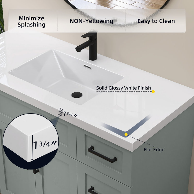 48 po X P 22 po D Comptoir de meuble-lavabo rectangulaire blanc à surface solide avec comptoir épais