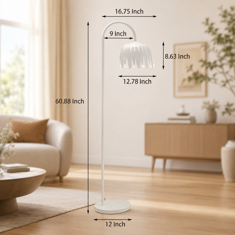 Lampe sur pied arquée 60 po Avdhésh, Blanc
