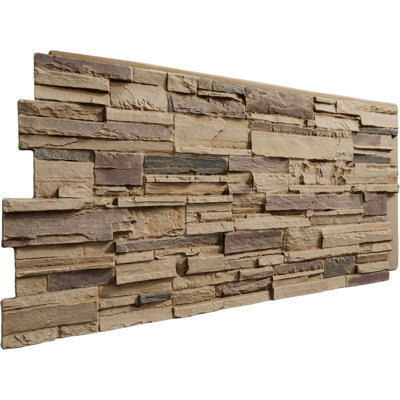 EverStone Cascade Faux Stone Panel, 48 5/8"W x 24 3/4"H x 1 1/4"D, Adobe Color
