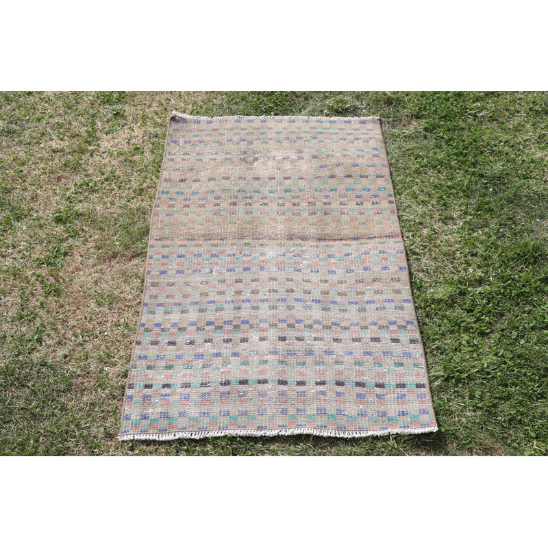 Vintage Small Beige Turkish Rug Ideal for Kitchens and Adding a Touch of Antique Elegance