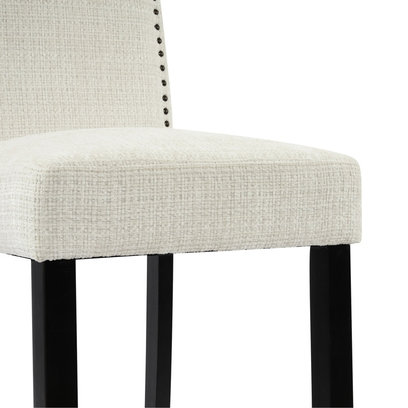 De 2 tabourets de bar à hauteur de comptoir - assise en tissu beige avec base en bois d'hévéa de qualité pour la cuisine Capacité de charge maximale de 300 lb (2) Pieds pleins en mousse