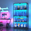 Vitrine avec portes en verre, vitrine à 4 niveaux avec 3 lumières DEL de couleur, ports de charge-1266416585