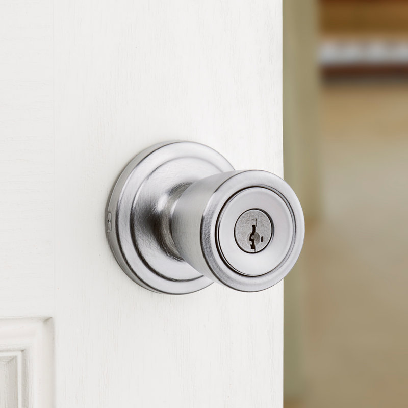 Abbey Keyed Entry Knob featuring SmartKey Security, Satin Chrome