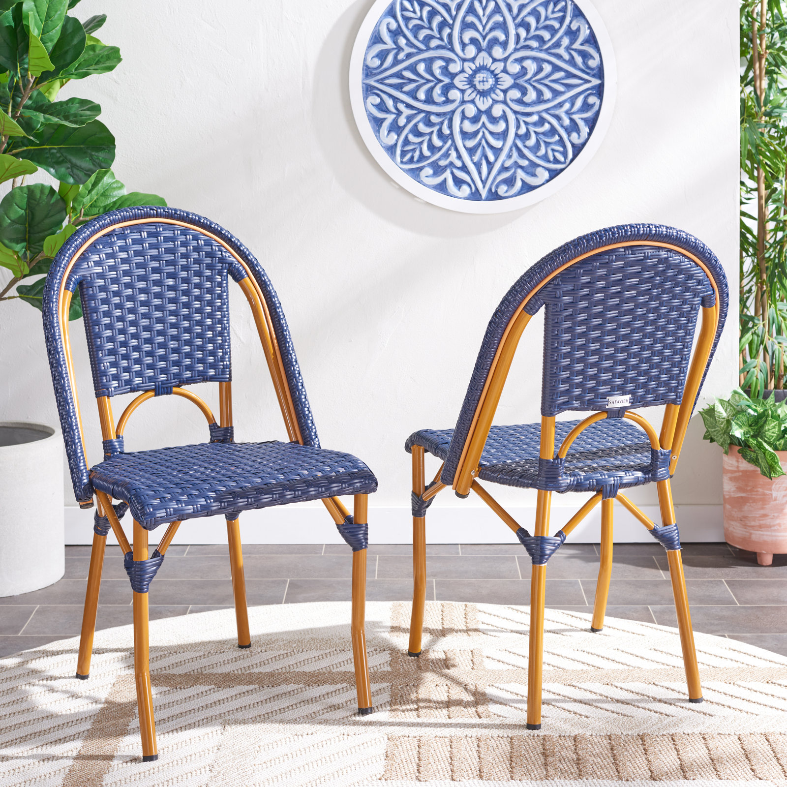 Patio Side Chair, Gold/Navy
