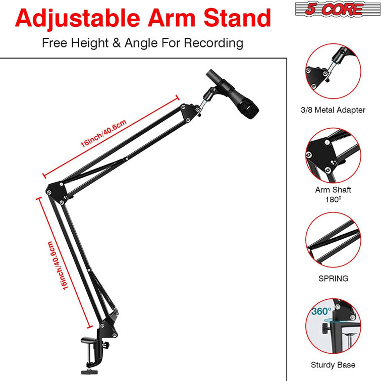 Mount-It! Adjustable Microphone Boom Arm Suspension Mic Stand with Mount,  for Podcasts, Recordings 