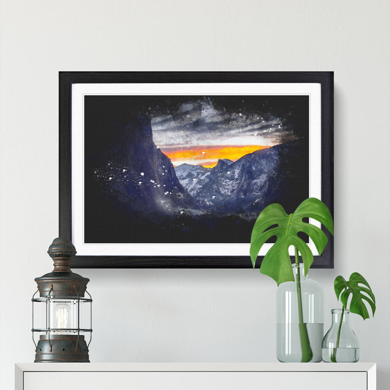 Sunset over Yosemite - Picture Frame Graphic Art Print, 62cm H x 87cm W x 2cm D, Black Framed