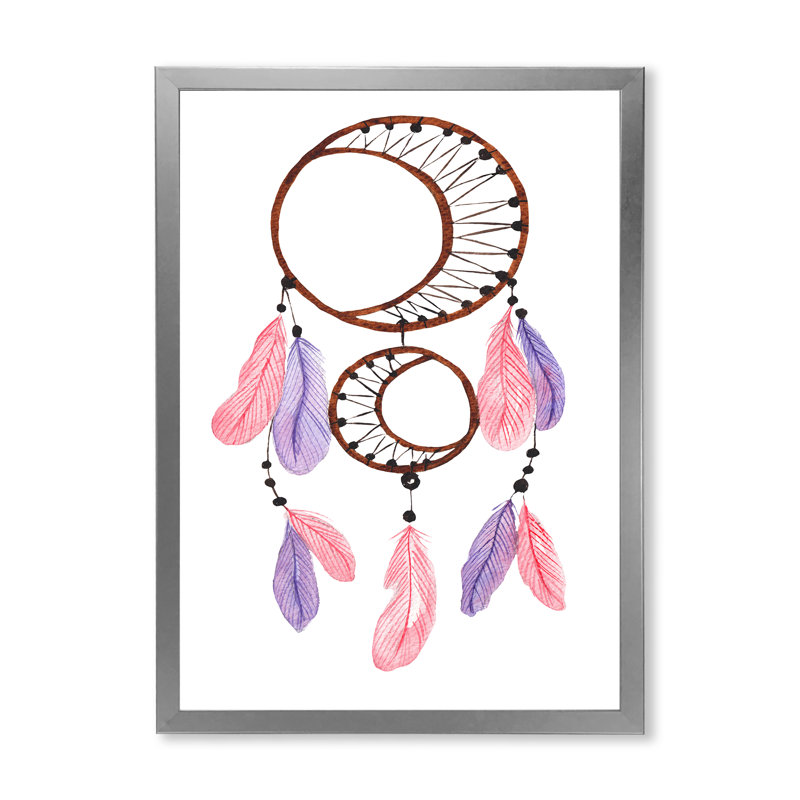 Attrape-rêves rose et mauve - reproduction sur toile, H 12 po x l 8 po x P 1 po, Toile avec cadre photo argenté