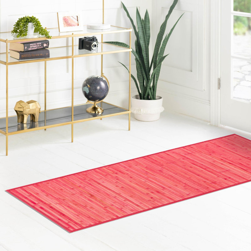 Tapis uni / rayé de couleur rose-rouge Bedford, Tapis de couloir 2 pi x 6 pi