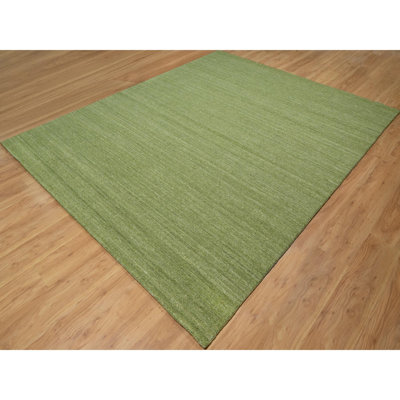 8'1"x10' Olive Green Hand Loomed Plain Modern Striae Design Soft Wool Rug 7F8A537FE3E44960A0B009F7DEDD2627
