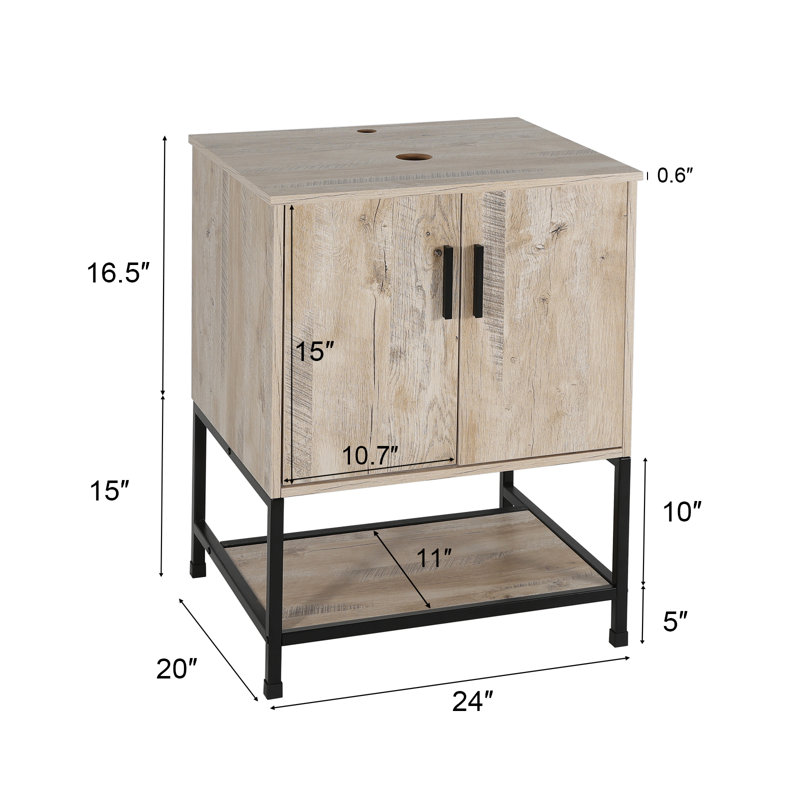 Eclife 24" Oak Freestanding Bathroom Vanity with Bottom Shelf