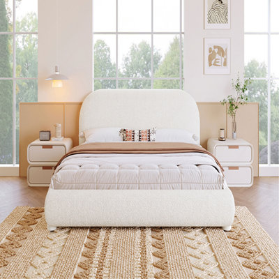 Lit tapissier en tissu de style crème, lit double simple moderne, grand