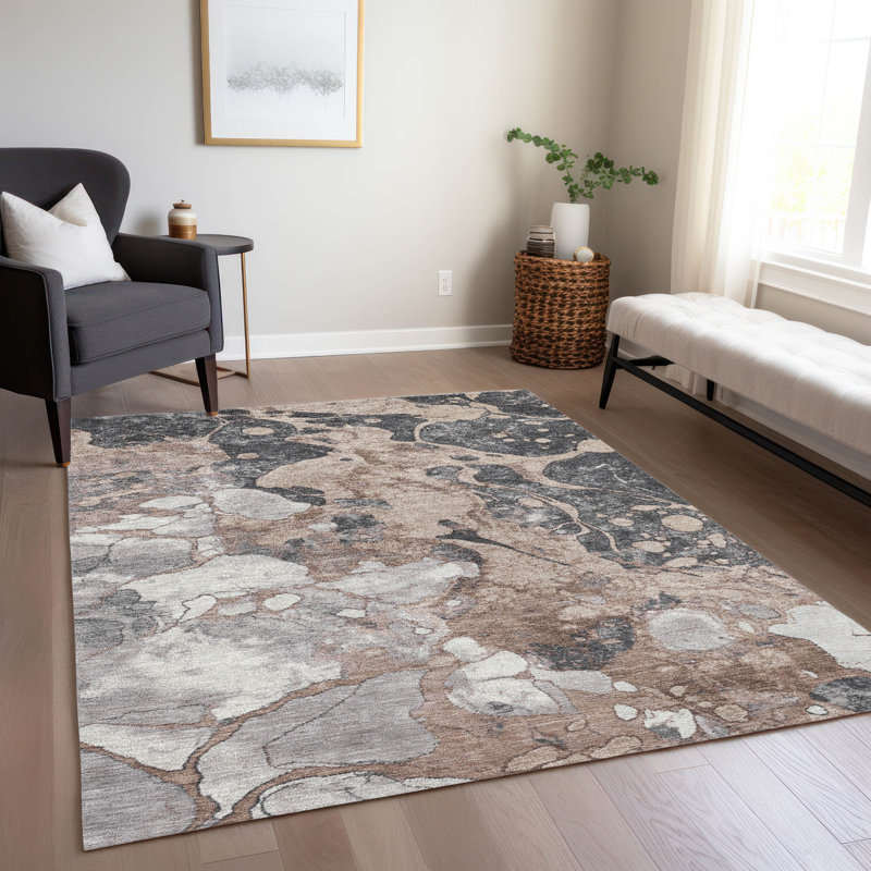 Machine Washable Indoor/Outdoor Xhevrie Mocha Rug, Rectangle 8' x 10'