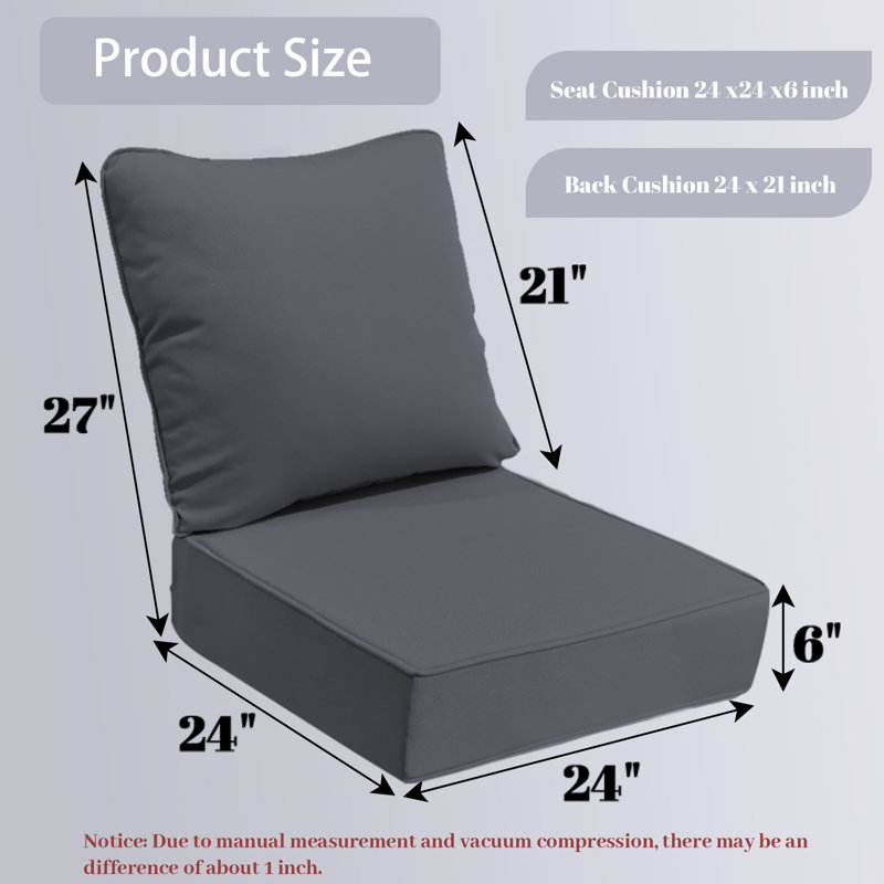 Outdoor Cushions For Patio Furniture, Deep Patio Chair Cushion, Dark Gray, 2