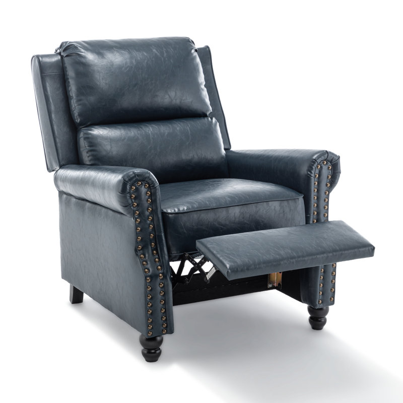 Fauteuil inclinable manuel avec dossier à oreilles Ameiah, Similicuir bleu marine