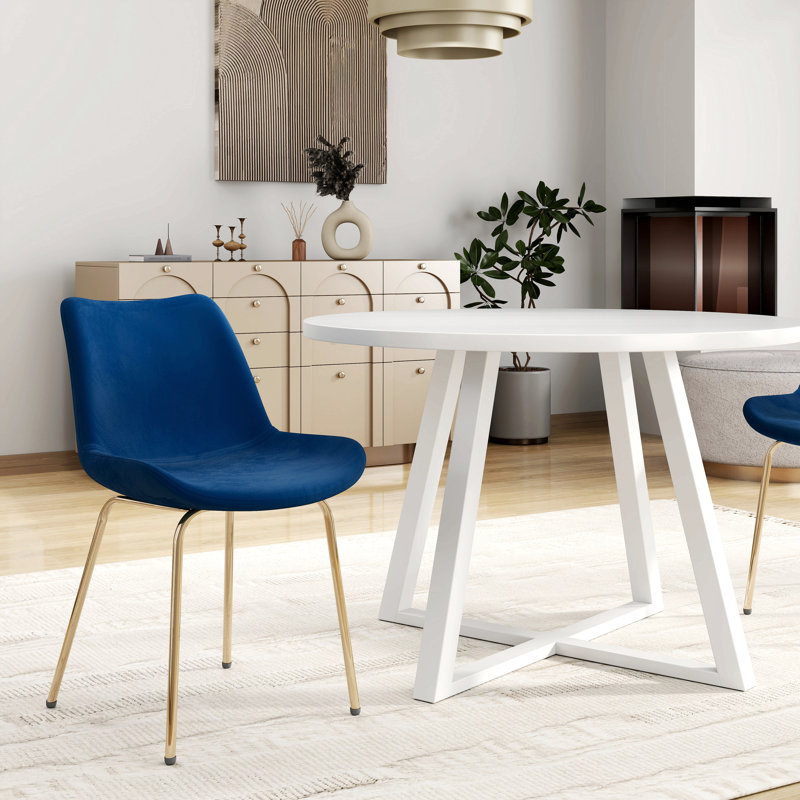 Ensemble de salle à manger 5 pièces avec table à tréteaux et 4 chaises d'appoint, Bleu, Doré