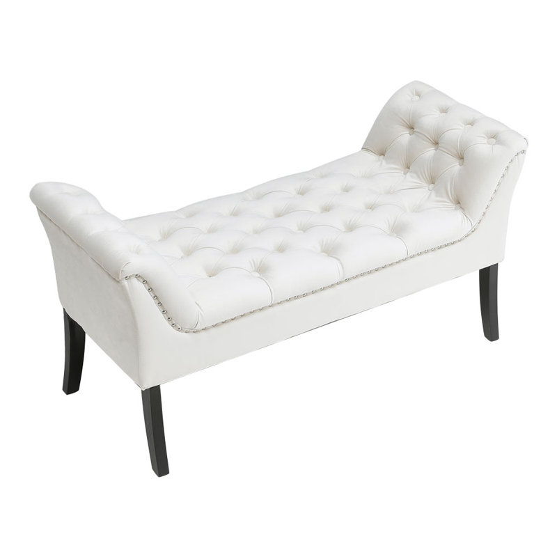 123cm Wide Rectangle No Pattern Footstool Ottoman, Beige