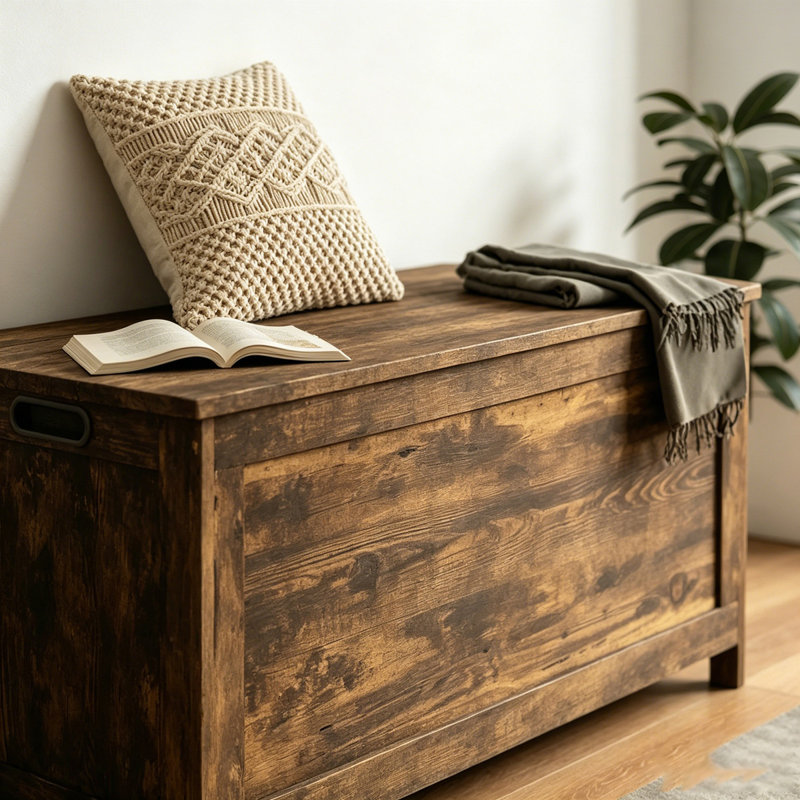 Coffre de rangement 39,4 "avec 2 charnières de sécurité, Rustic Brown