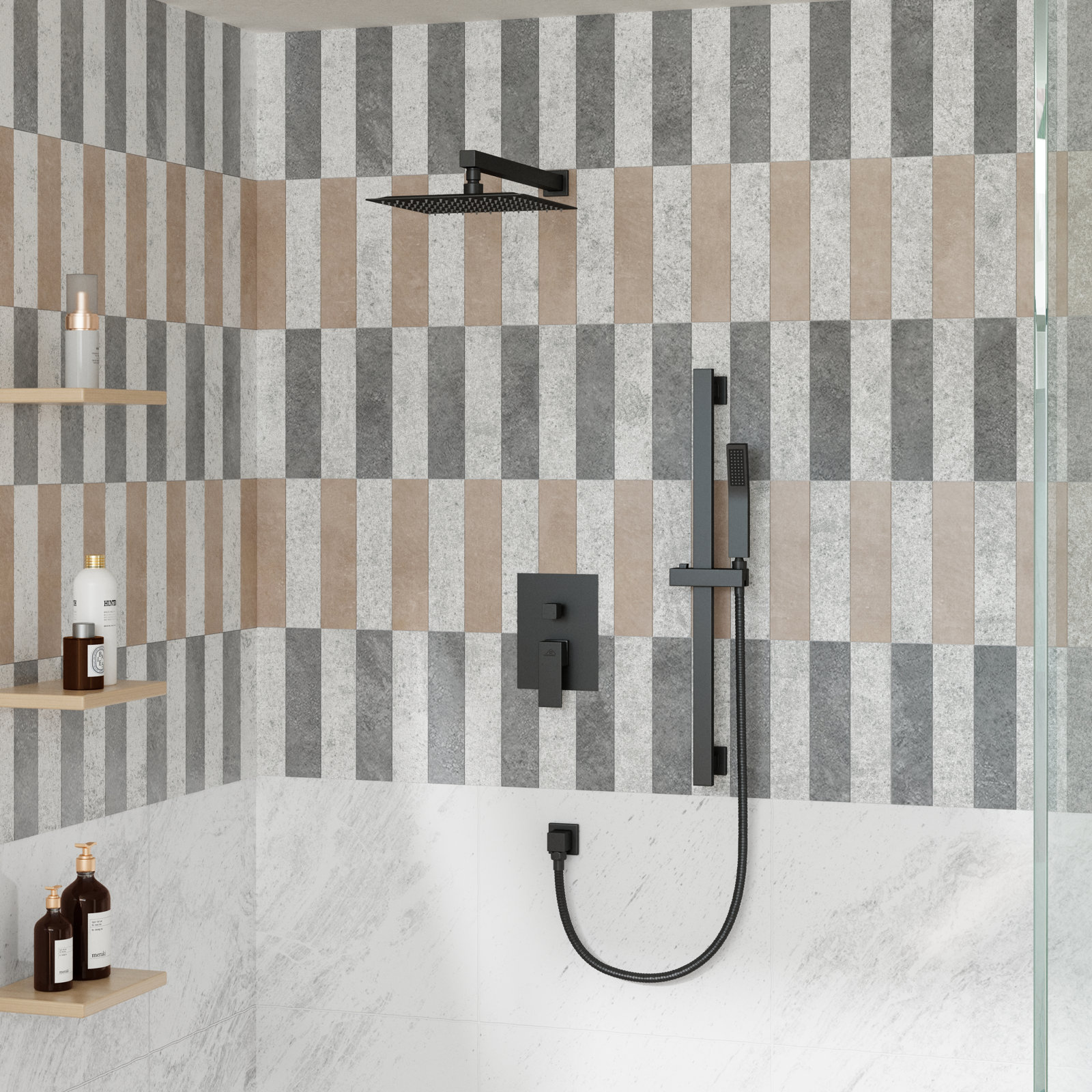 Slidea Complete Rainfall Shower System, Matte Black