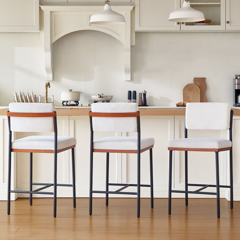 Ensemble de tabourets de bar en lin de 3,26 pouces de hauteur moderne pour îlot de cuisine, tabourets de comptoir à large dossier et pieds en métal robustes
