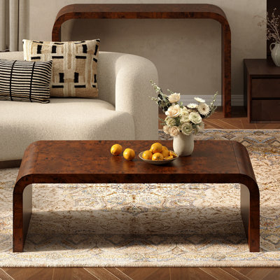 Shelmerdine 48" Handcrafted Burl Solid Wood Coffee Table - Elegant Sleek Curved Design