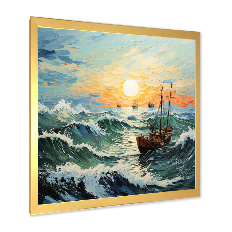 Paysage marin de Vangogh avec pêche I, Cadre doré à une seule photo, H 16 po x l 16 po x P 1 po