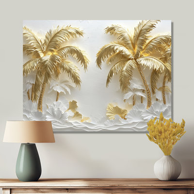 Golden Cream Palms On The Beach II - Palm Trees Metal Wall Art For Living Room