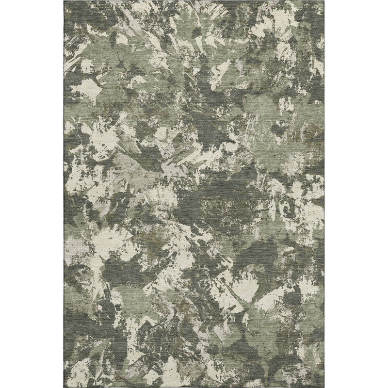 Tapis olive Prisco lavable à la machine de qualité supérieure, Rectangle 5 pi x 7 pi 6 po