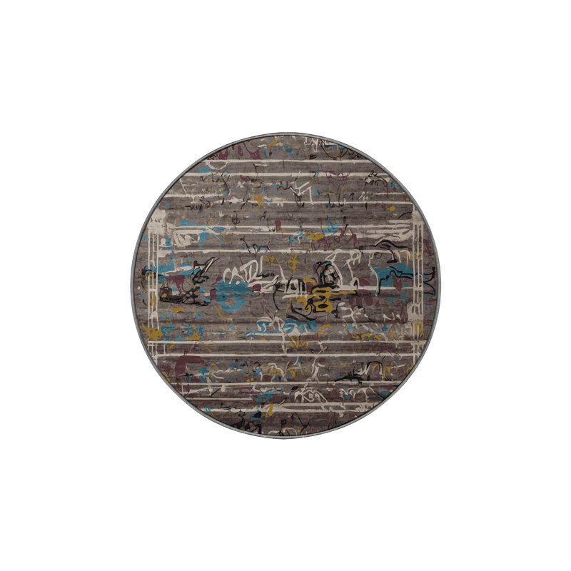 Machine Washable Gray Area Rug, Round 3'