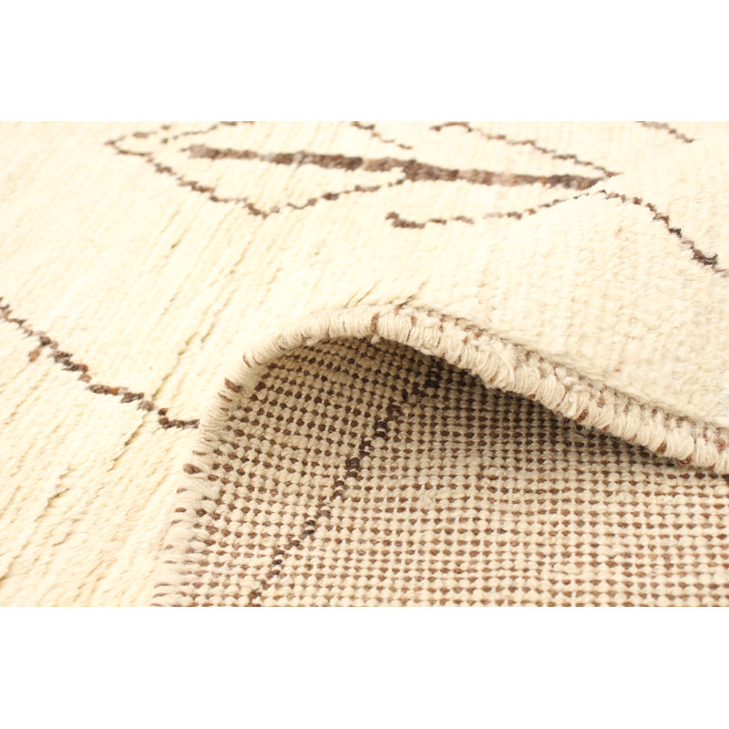 Tapis unique en laine noué à la main 5 pi x 7 pi 7 po crème Marrakech Fjodor