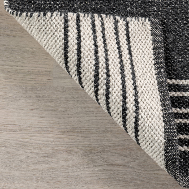 Amariana Striped Hand Loomed Wool Area Rug in Black/White, Runner 2'6" x 8'