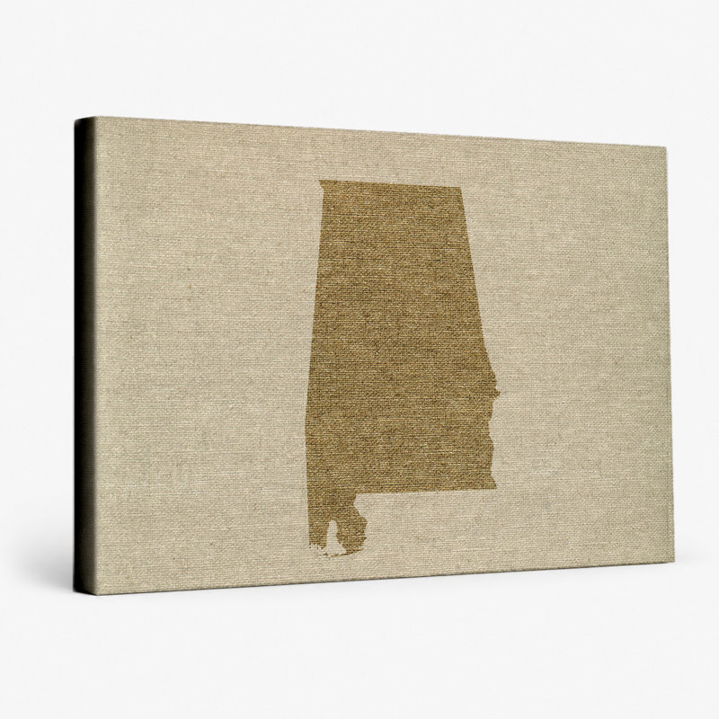 Alabama State Silhouette - Paysage, art mural sur toile, 20" W x 16" H