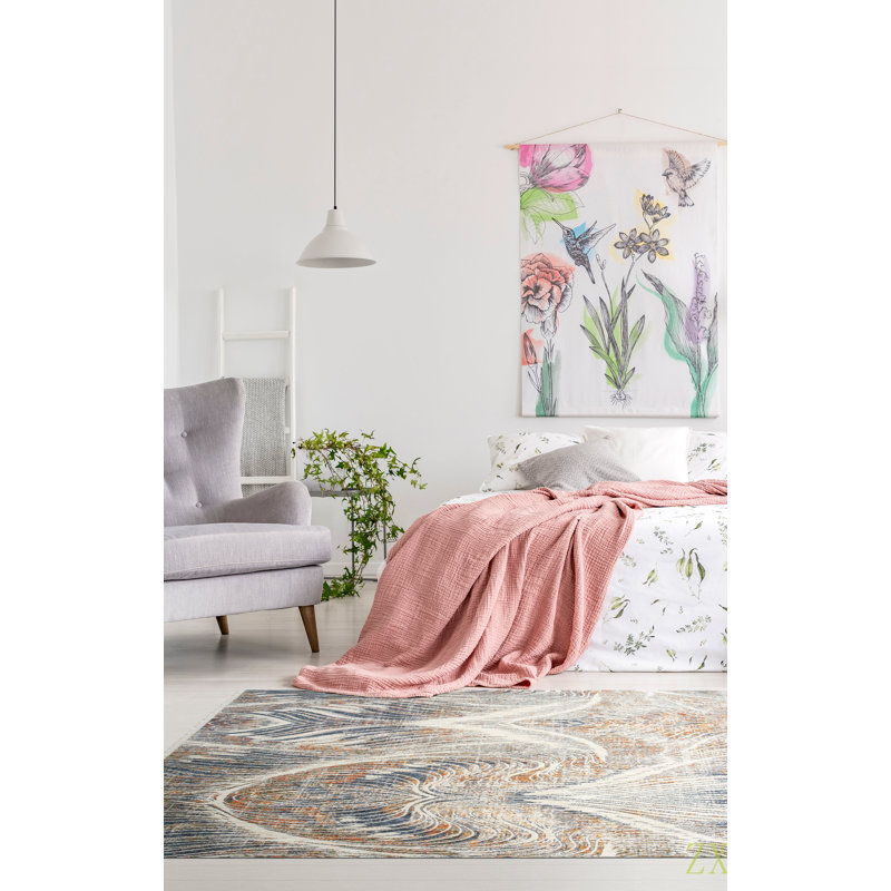 Tapis rectangulaire moderne, abstrait, à poils coupés 5 pi 3 po x 7 pi 3 po