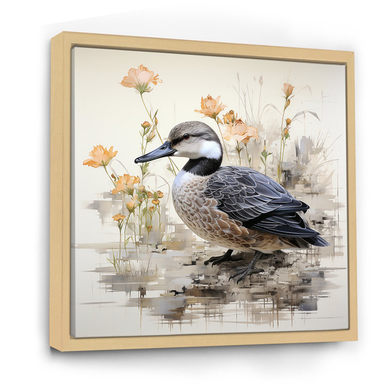 Art mural rétro «Duck by the Pond», H 36 po x l 36 po x P 1,5 po, Cadre flottant brun