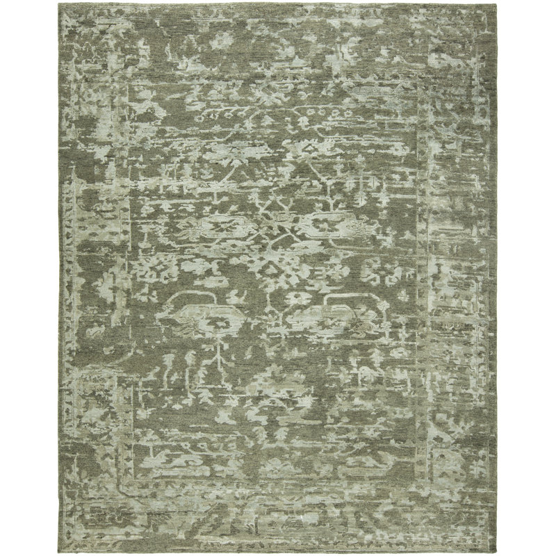 Tapis vert en laine noué à la main Daberath, Rectangle 2 pi x 3 pi