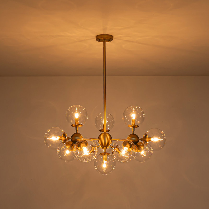 Bold Modern 13-Light Cluster Clear Glass Chandelier