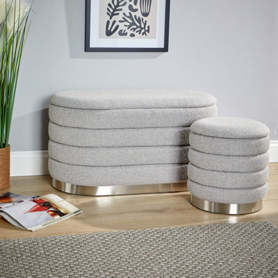 Adheen 80 cm W Teddy and Boucle Ottoman with Storage