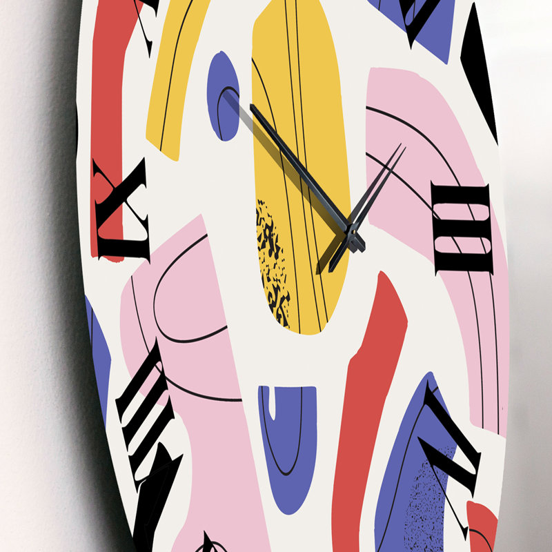 Organique et éléments en rouge, jaune et rose - horloge murale moderne, Moyenne