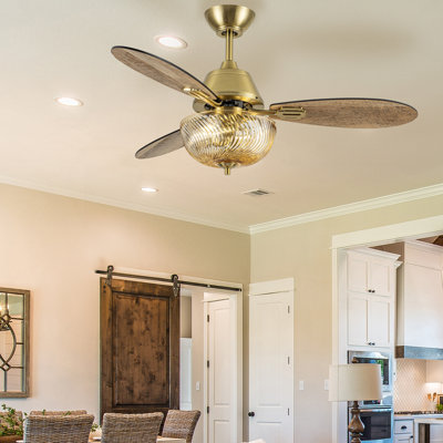 42"W Cecily LED Indoor Amber Swirl Hand-Cut Glass Ceiling Fan With Remote Control