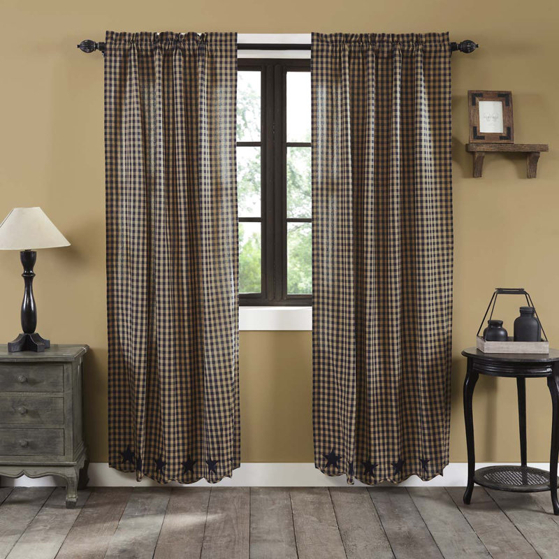 Navy Star 100% Cotton Room Darkening Curtain Panel pair, Raven/Khaki, 40" W x 84" L