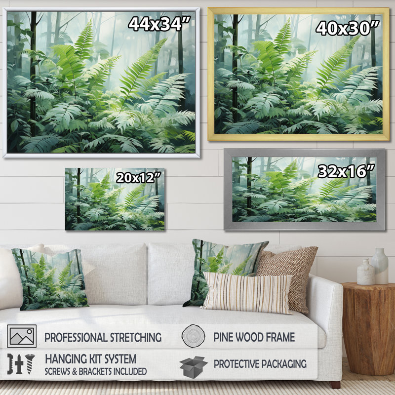 " Ferns Romantic Impression V ", 34" H x 44" W x 1.5" D, Black Floater Framed