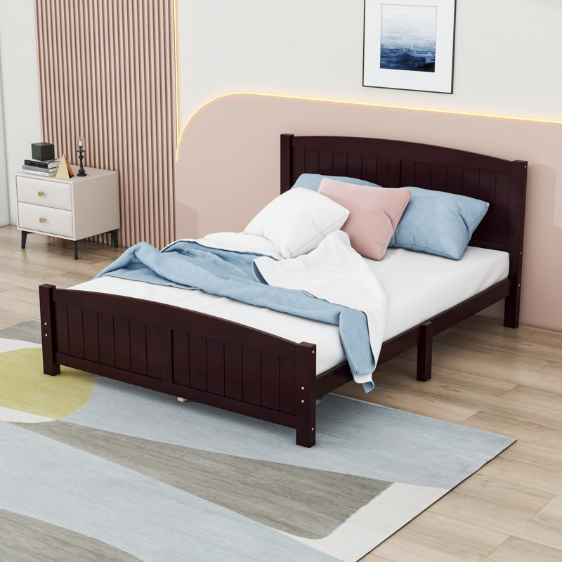 Lit plateforme en bois avec tête de lit, Double, Espresso