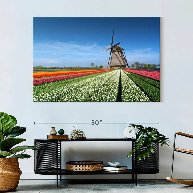 Moulin à vent et tulipes Alvord, H 34 po x l 51 po
