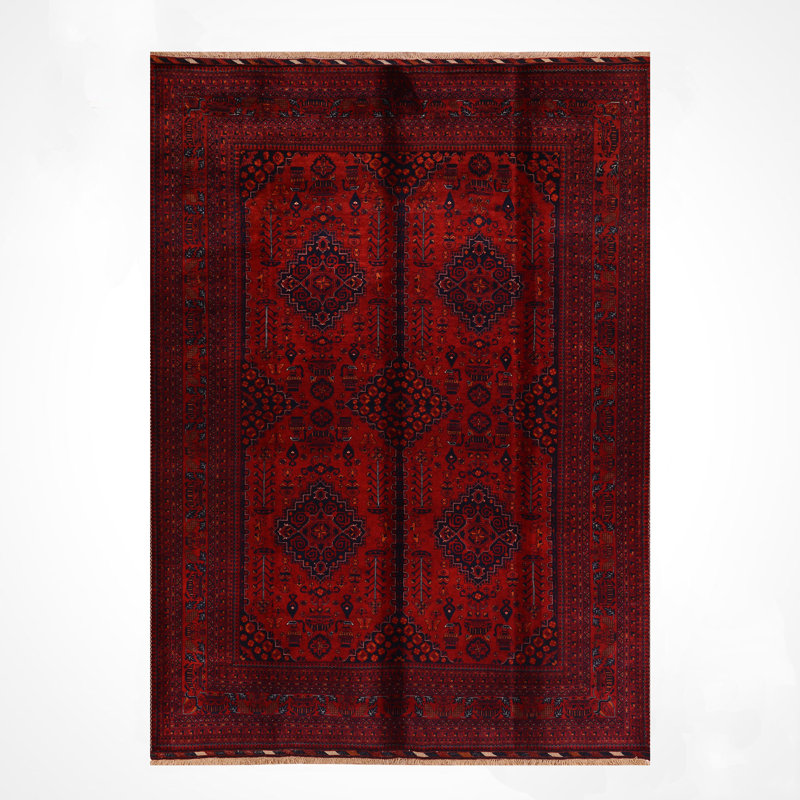 Tapis en laine et coton rouge noué à la main Original