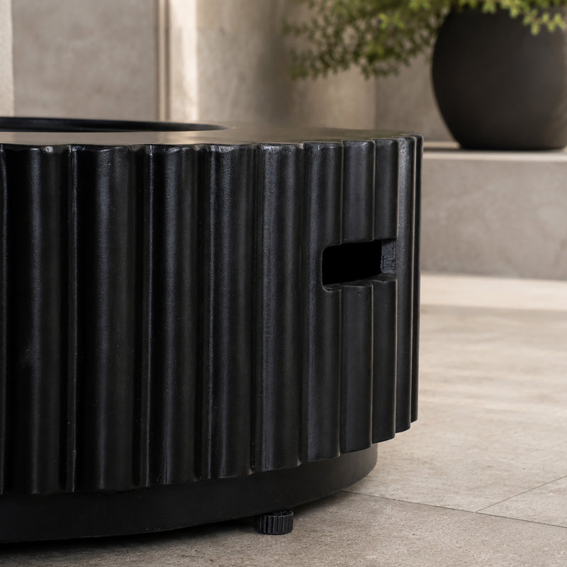 Table de foyer ronde au propane de 91 cm (36 po) avec texture ondulée sculpturale et support de bouteille dissimulé, noire