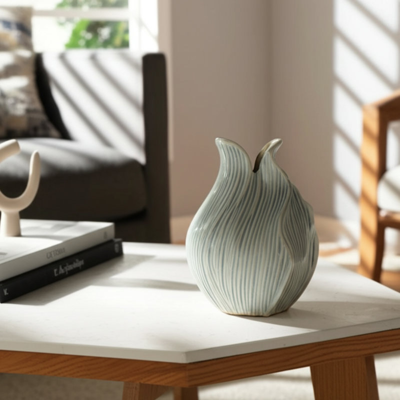 Pottery Earthenware Vase with Sculptural Hollow Design - Decorative Accent for Floral Arrangements and Home Decor