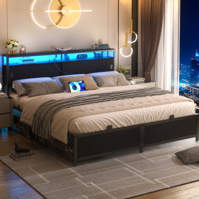 Lit de rangement avec portes coulissantes, lumières DEL et station de charge USB