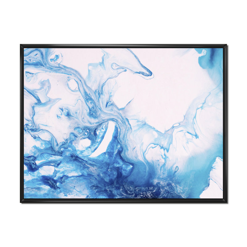 " Light Blue Ink Liquid Art II " Painting Print, Black Framed, 35" H x 45" W x 1.5" D