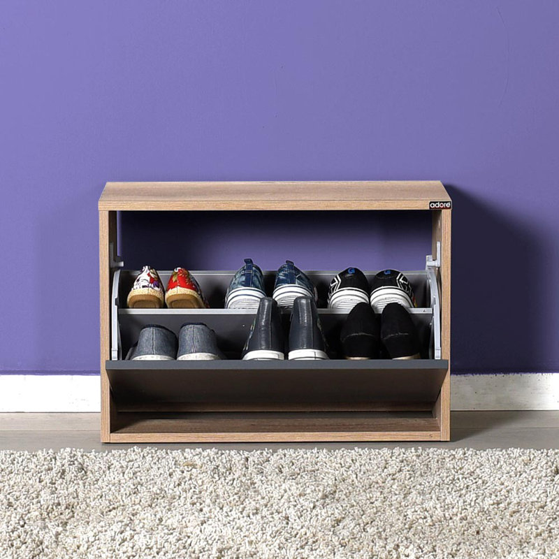 Baneen 8 Pair Shoe Storage Cabinet, Light Walnut/Anthracite