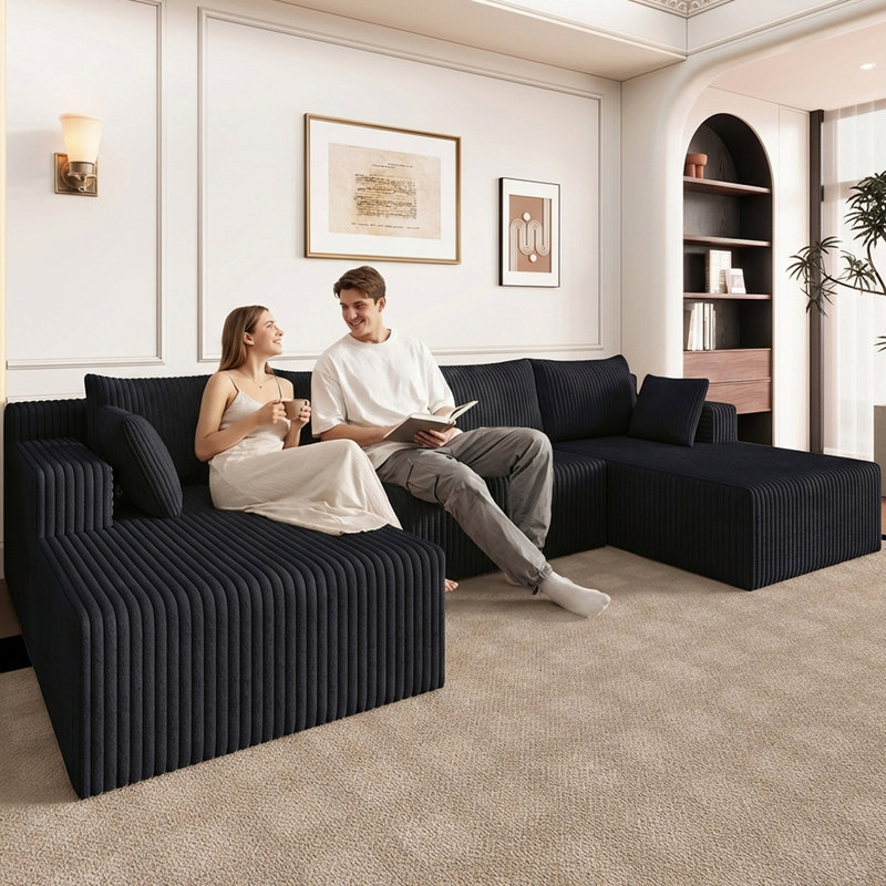 Boneless 124" Cloud Sectional Couch,Modern U-Shaped Boneless Couch with Deep Seat,Comfy Corduroy 4-Seater Sofa,Memory Foam Sofa for Living Room,No Assembly Required