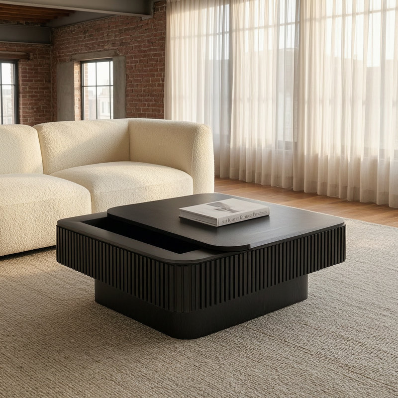 Table basse 31,5 po carrée avec rangement, Noir